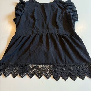 SHEIN Black Ruffle Sleeve Lace Hem Blouse with tie back